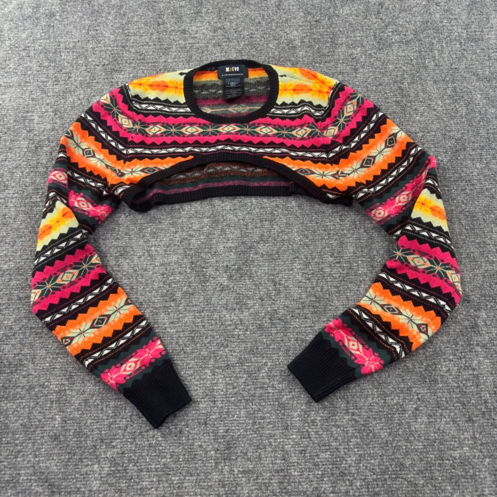 Maeve Anthropologie Shrug Sweater XS Multi Color Fair Isle Knit Bolero Womens